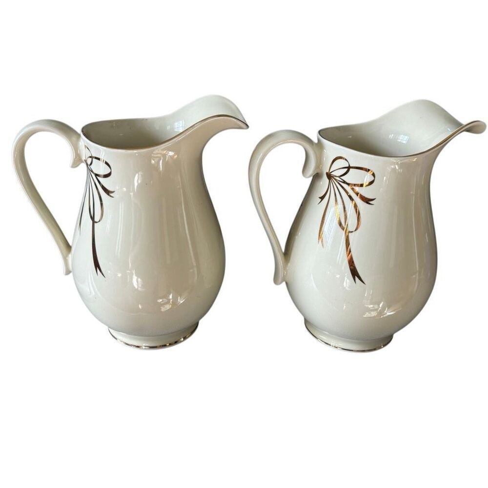 2 Vintage Teleflora Gift 1qt Porcelain Pitchers With Gold Accents